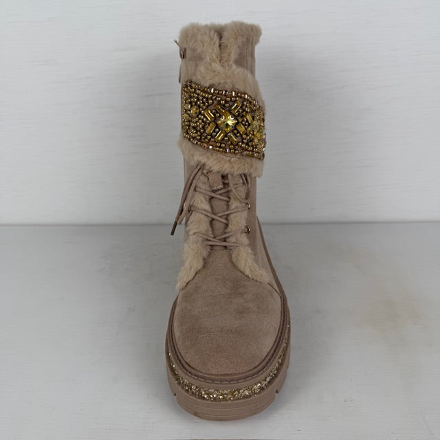 Shiny veterboots met furry randje khaki