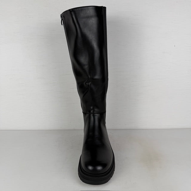 Hoge leatherlook laarzen met elastiek en lage hak zwart