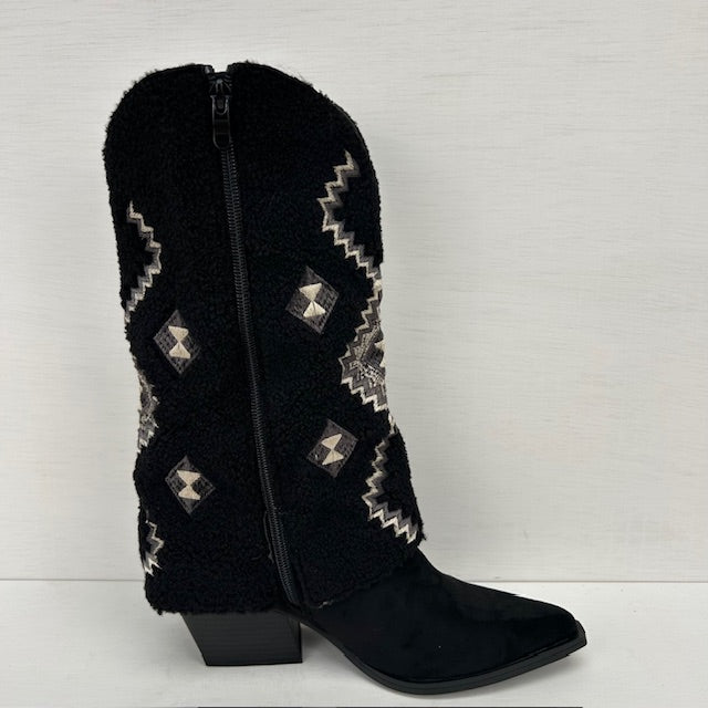 Cowboylaarzen met teddy flap zwart