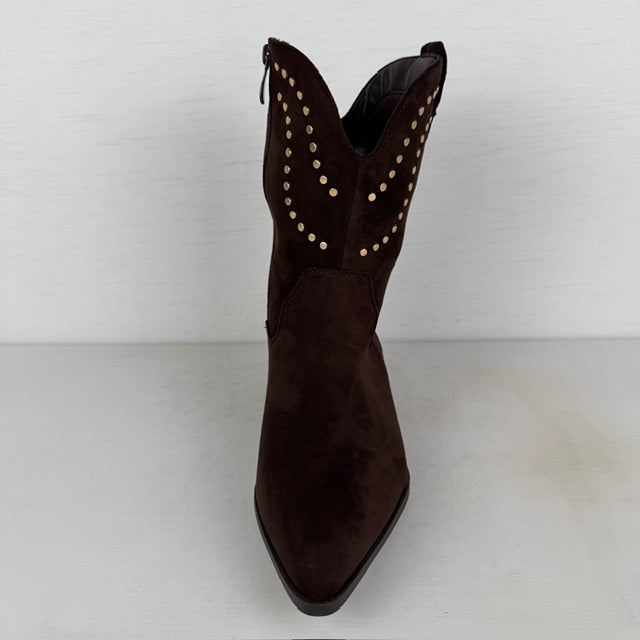 Suèdine cowboylaarzen met studs en lage hak bruin