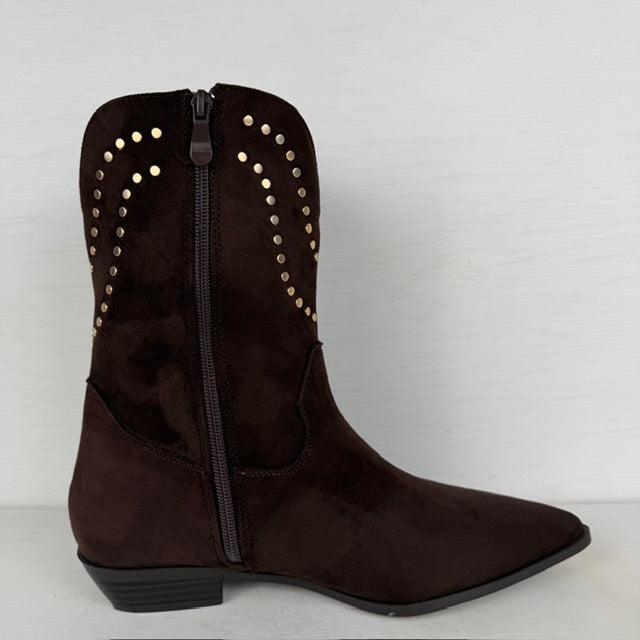 Suèdine cowboylaarzen met studs en lage hak bruin
