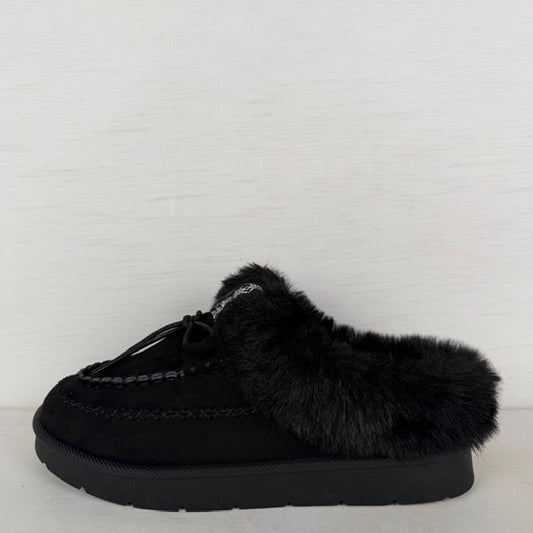 Instap pantoffels met furry randje zwart