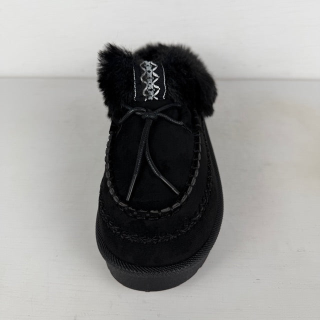 Instap pantoffels met furry randje zwart