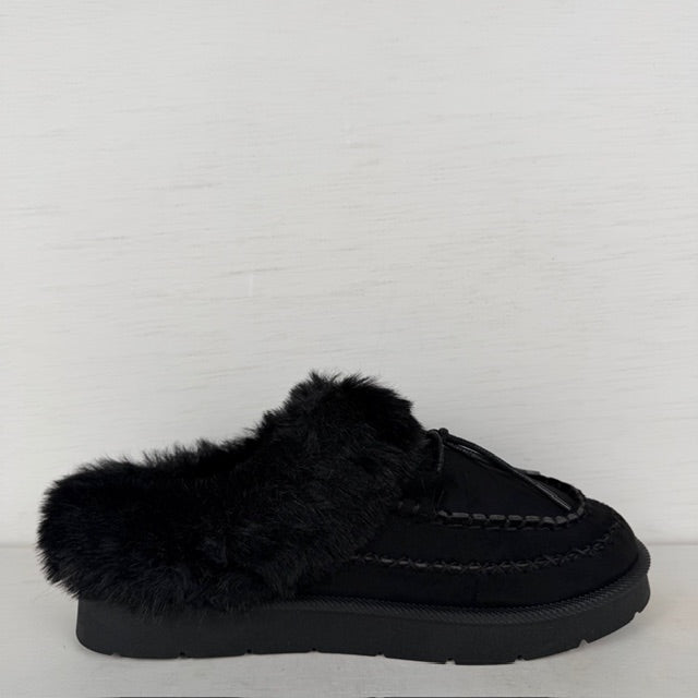 Instap pantoffels met furry randje zwart