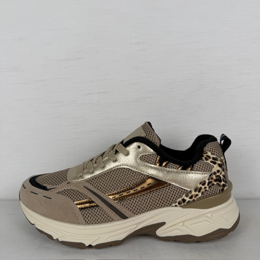 Sportieve sneakers met metallic details khaki