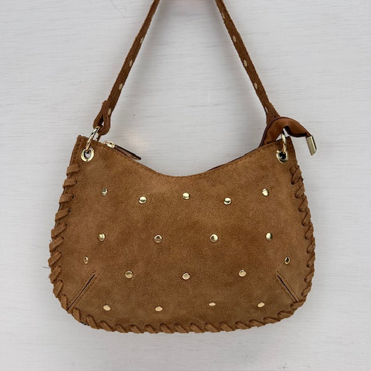Real leather schoudertasje met studs camel