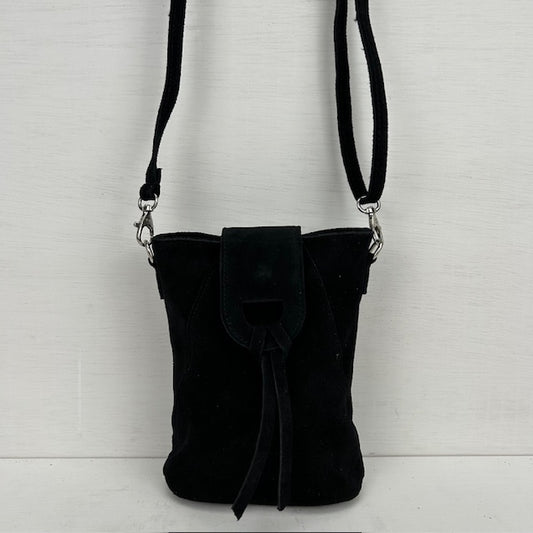 Real leather telefoontasje met flapje zwart