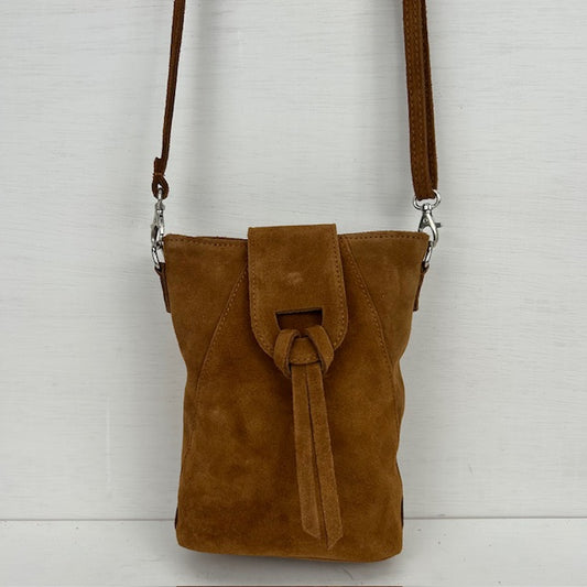 Real leather telefoontasje met flapje camel