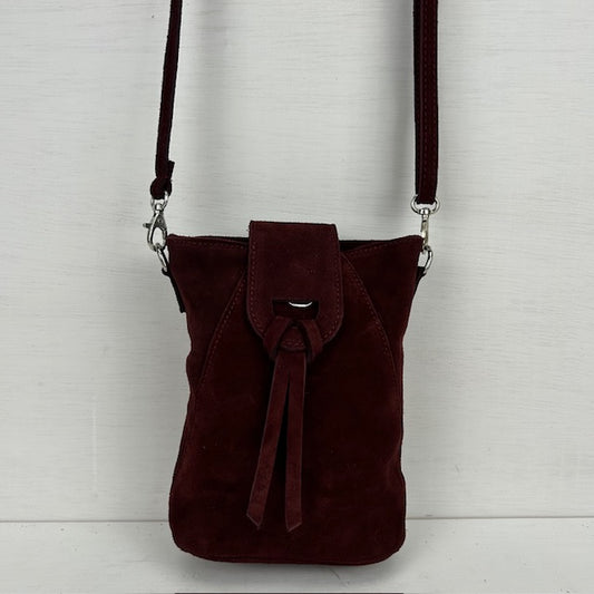 Real leather telefoontasje met flapje bordeaux rood
