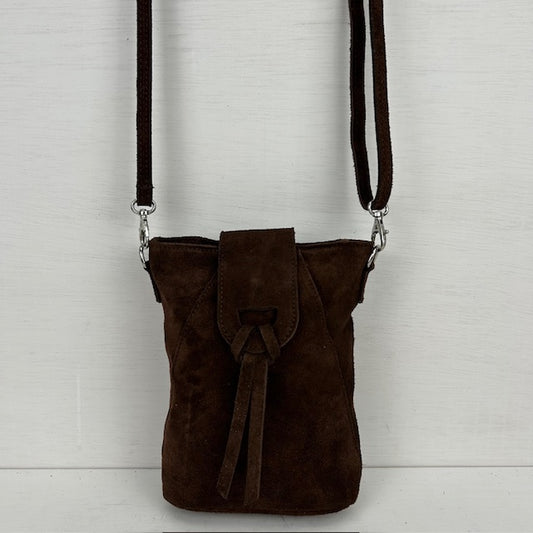 Real leather telefoontasje met flapje bruin