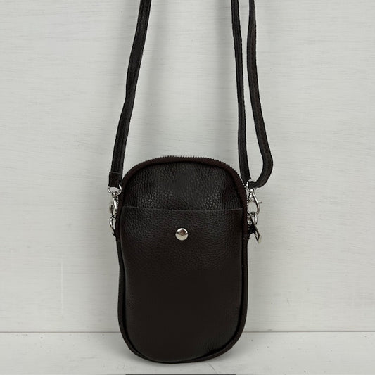 Leuk real leather telefoontasje donkerbruin