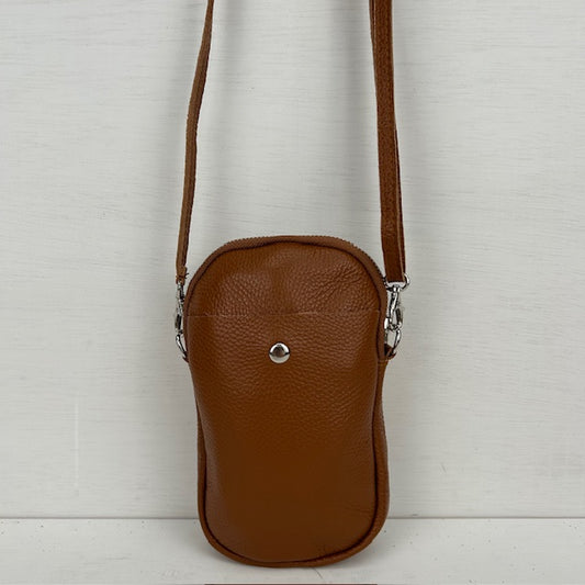 Leuk real leather telefoontasje camel
