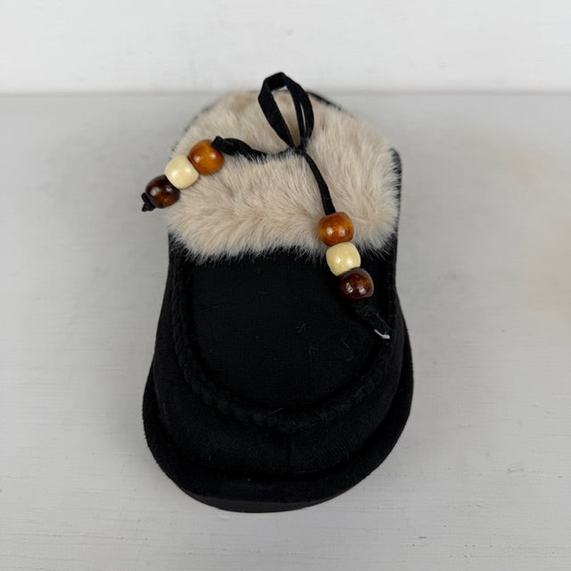 Furry pantoffels met franjes zwart