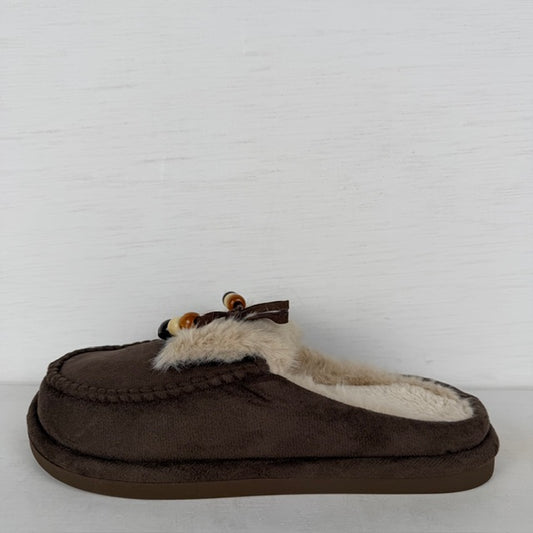 Furry pantoffels met franjes bruin