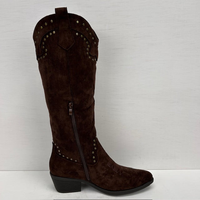 Suèdine cowboylaarzen met studs bruin