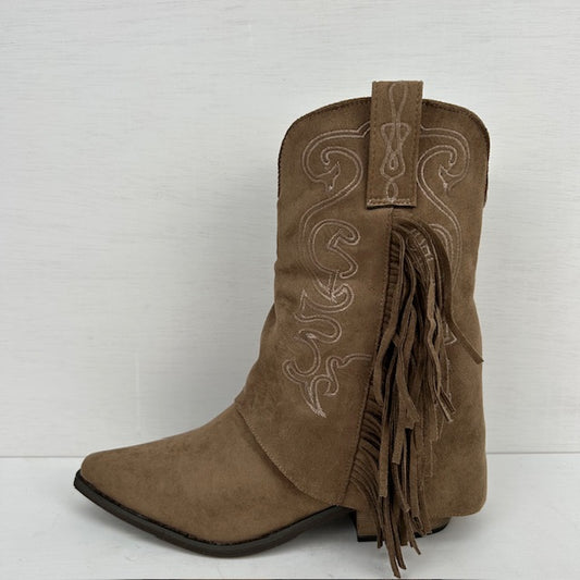 Trendy cowboylaarsje met franjes khaki