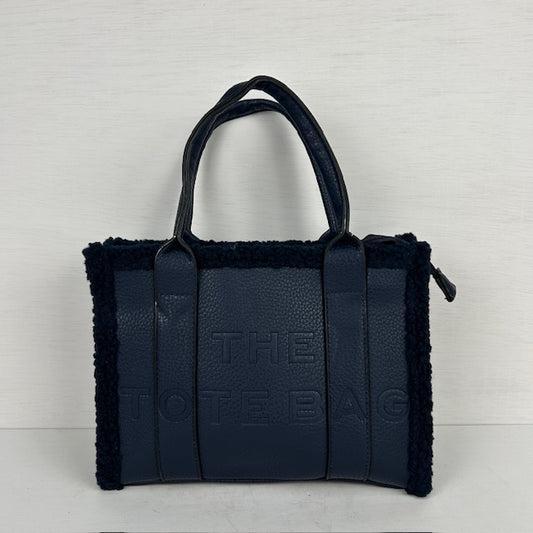 Tote bag met teddy randje klein donkerblauw