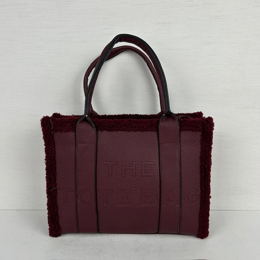 Tote bag met teddy randje klein donkerrood