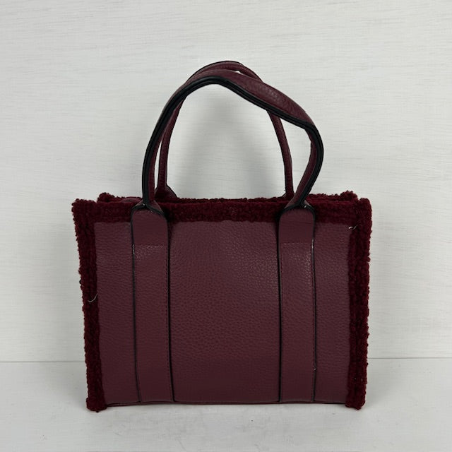 Tote bag met teddy randje klein donkerrood