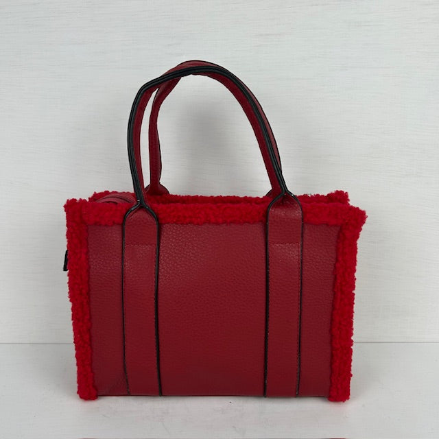 Tote bag met teddy randje klein rood
