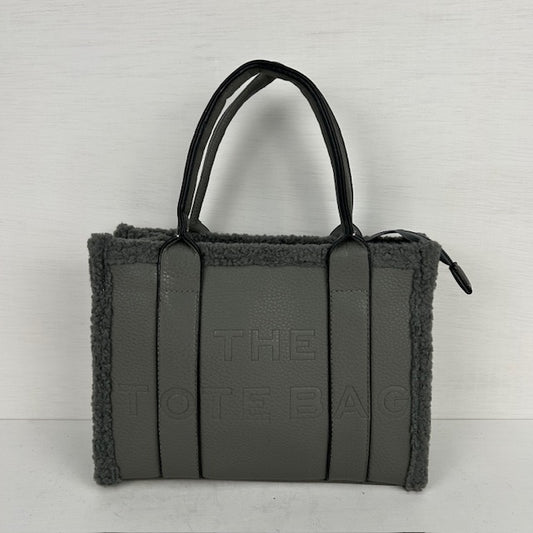 Tote bag met teddy randje klein grijs