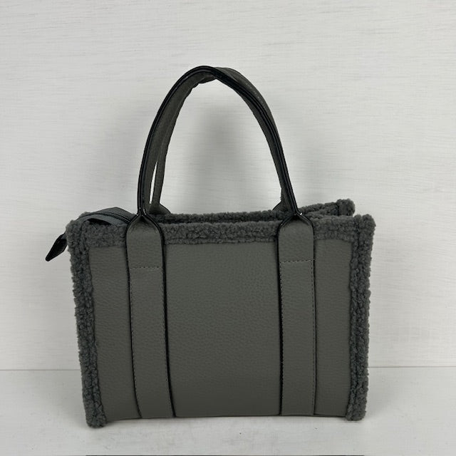 Tote bag met teddy randje klein grijs