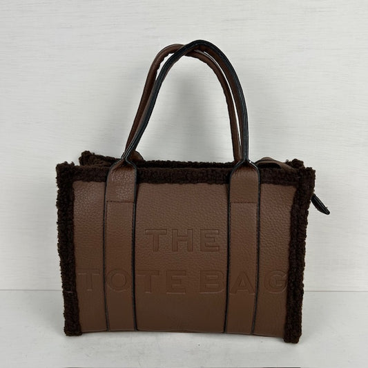 Tote bag met teddy randje klein coffee