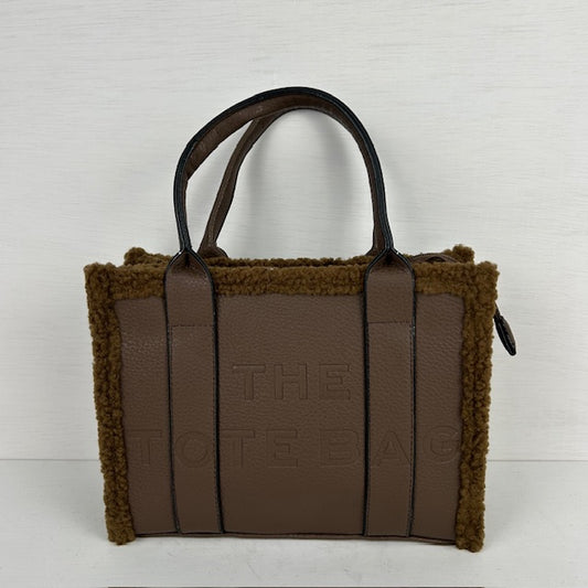 Tote bag met teddy randje klein khaki
