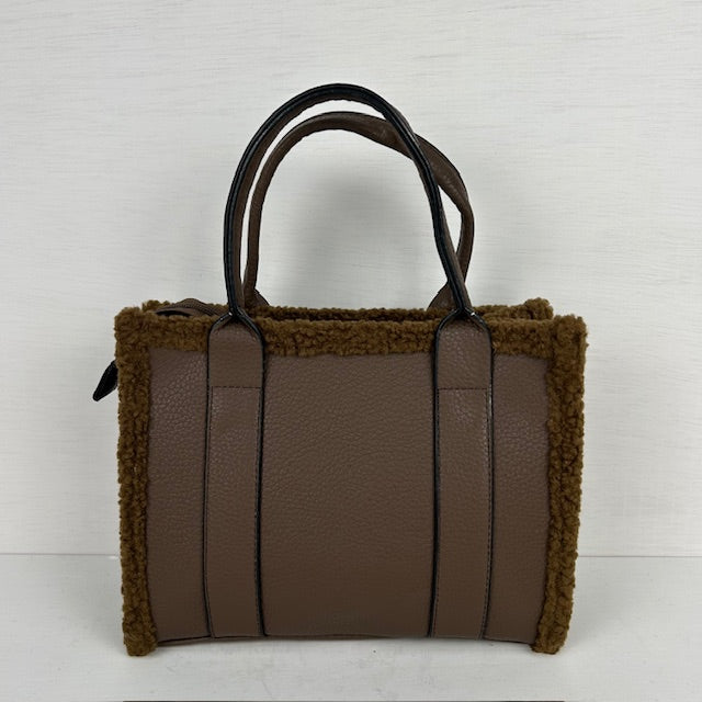 Tote bag met teddy randje klein khaki
