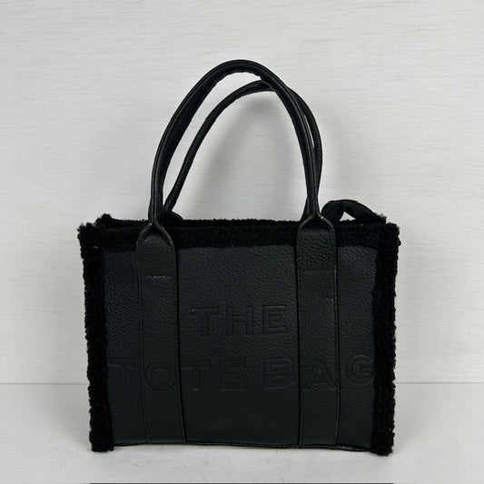 Tote bag met teddy randje klein zwart