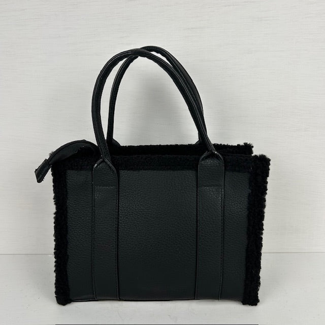 Tote bag met teddy randje klein zwart