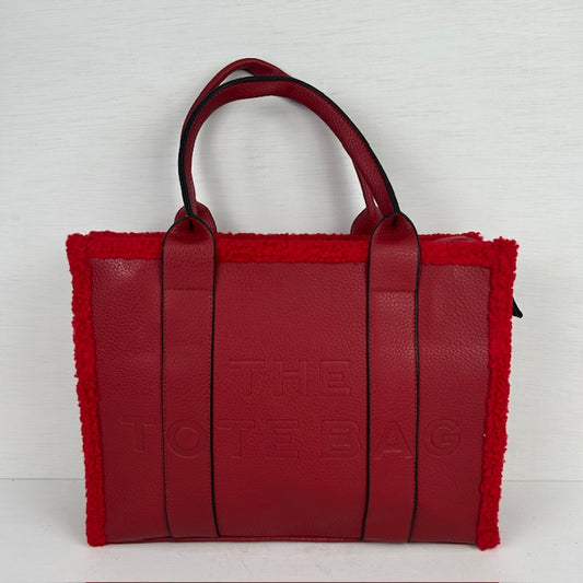 Tote bag met teddy randje groot rood