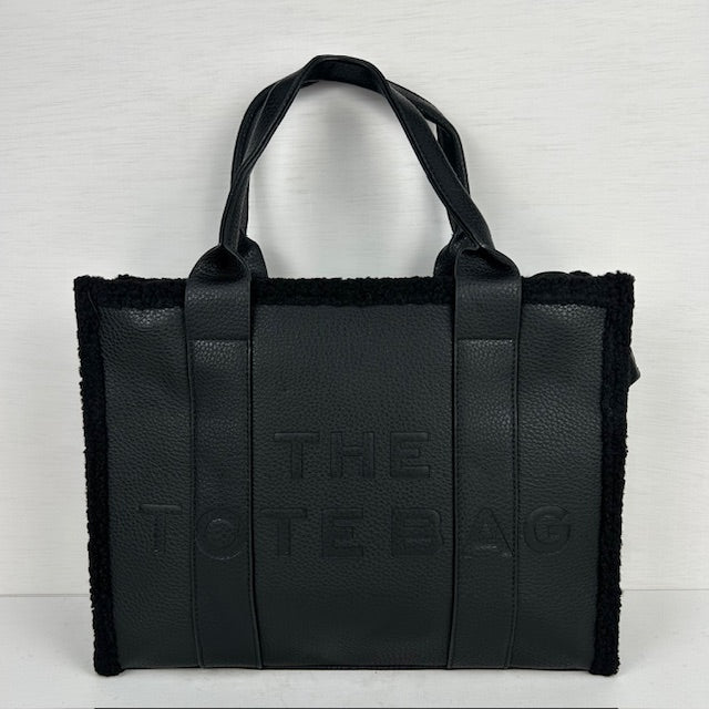 Tote bag met teddy randje groot zwart