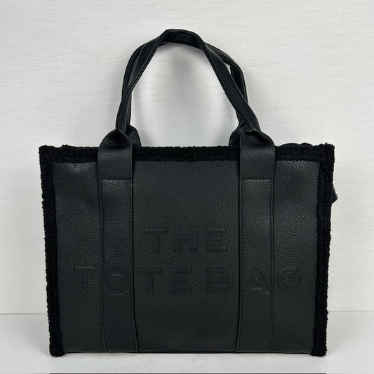 Tote bag met teddy randje groot zwart