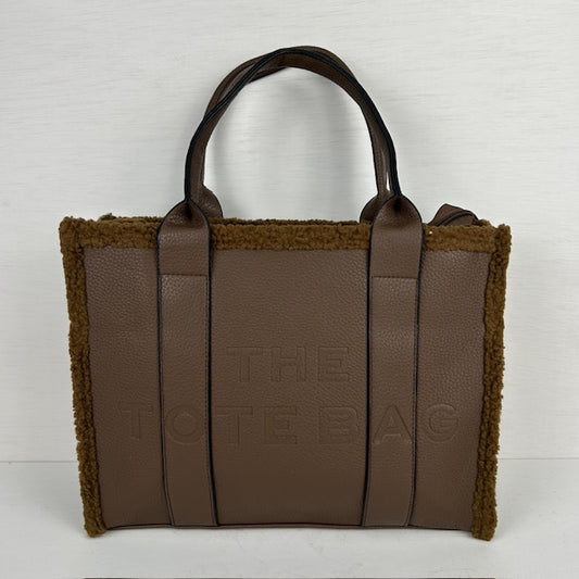 Tote bag met teddy randje groot khaki
