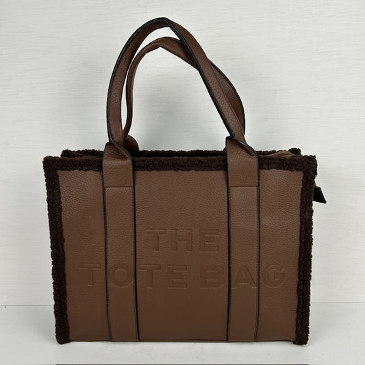 Tote bag met teddy randje groot coffee