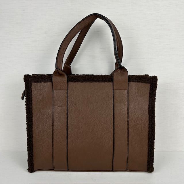 Tote bag met teddy randje groot coffee