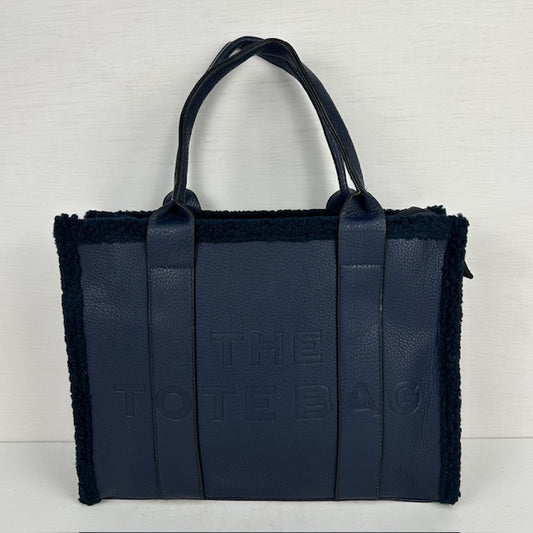 Tote bag met teddy randje groot donkerblauw
