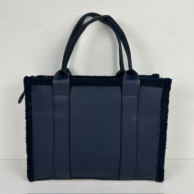 Tote bag met teddy randje groot donkerblauw