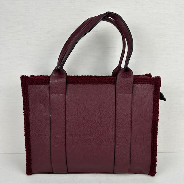 Tote bag met teddy randje groot donkerrood