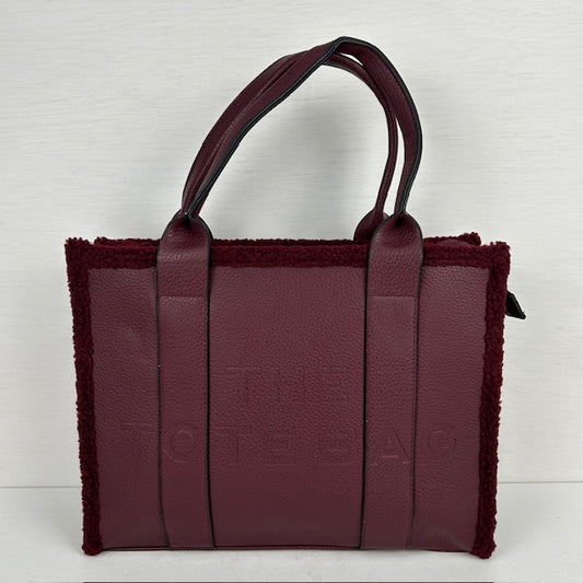 Tote bag met teddy randje groot donkerrood