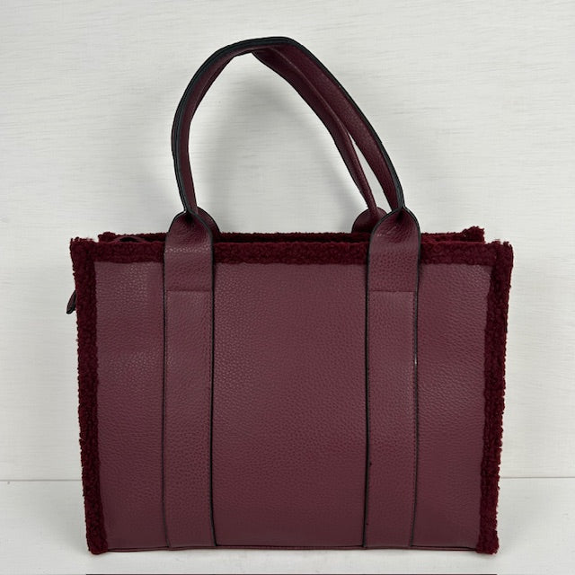 Tote bag met teddy randje groot donkerrood