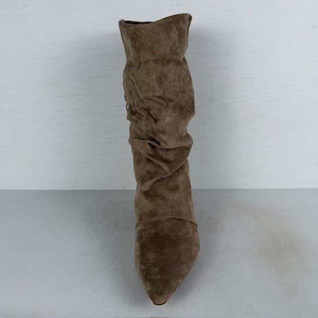 Suèdine slouchy laarzen met klein naaldhakje khaki
