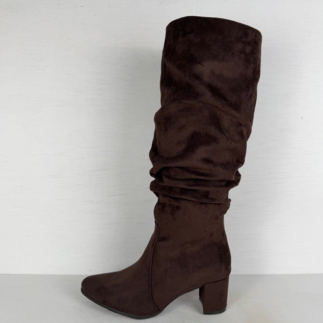 Hoge slouchy laarzen met blokhak bruin