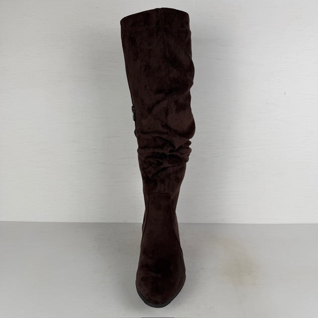 Hoge slouchy laarzen met blokhak bruin
