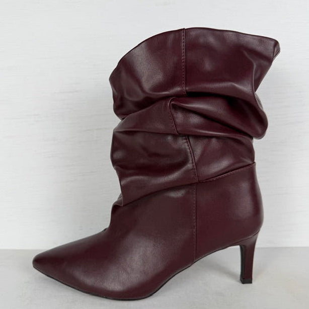 Trendy leatherlook laarzen met slouchy design rood