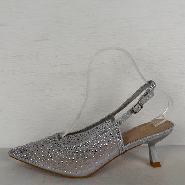 Shiny slingbacks met glitters zilver