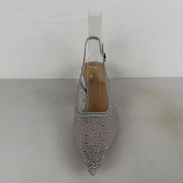 Shiny slingbacks met glitters zilver