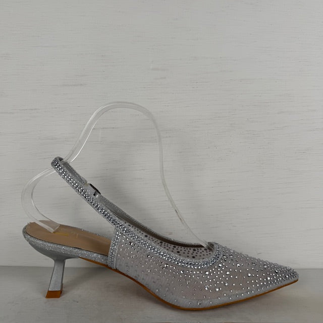 Shiny slingbacks met glitters zilver