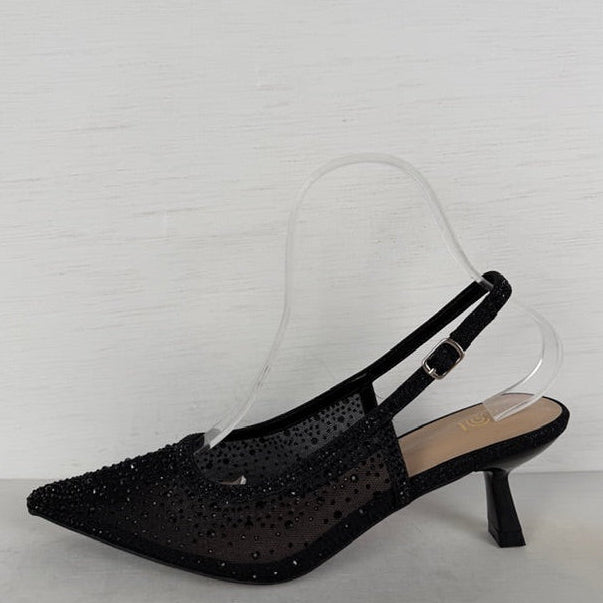 Shiny slingbacks met glitters zwart